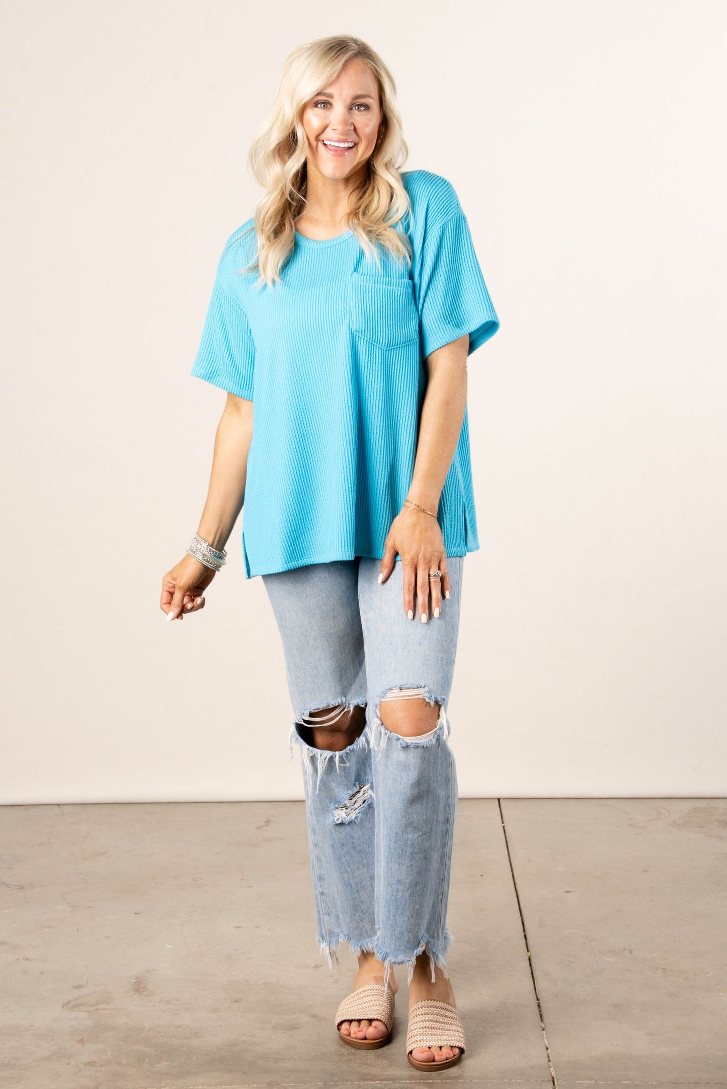 Ribbed Drop Shoulder Pocket Top