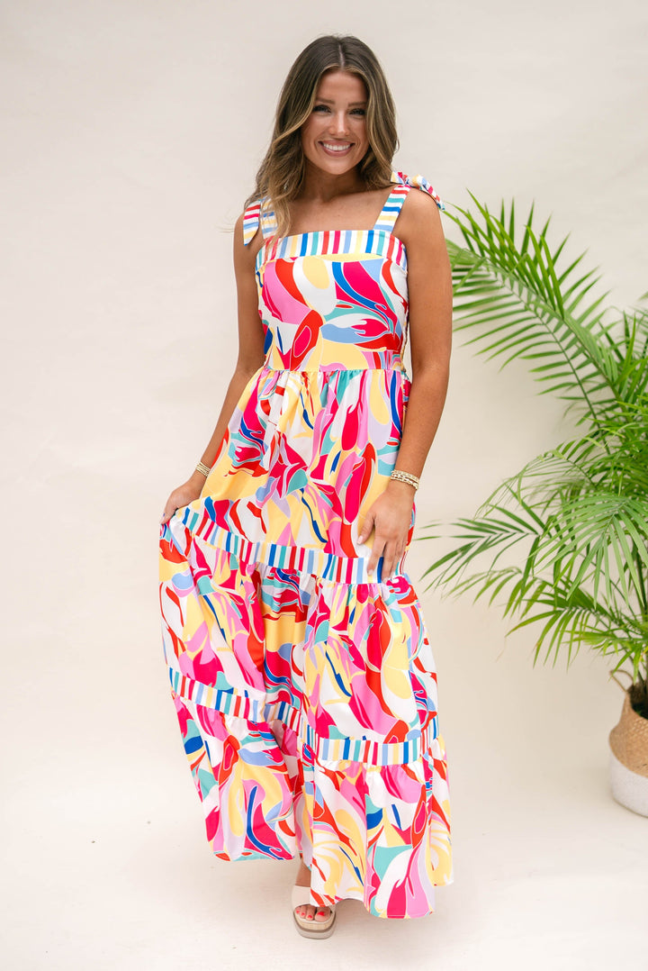 Mixed Print Tie Shoulder Maxi Dress *Final Sale*