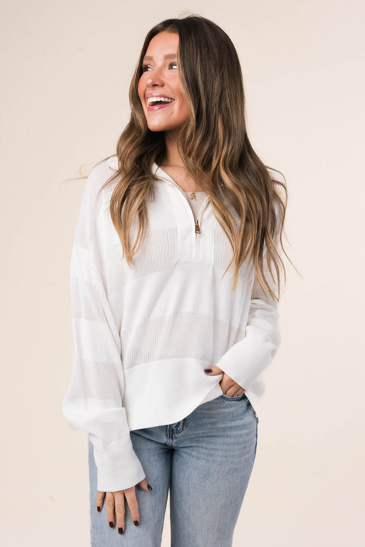 Mixed Knit Half Zip Pullover