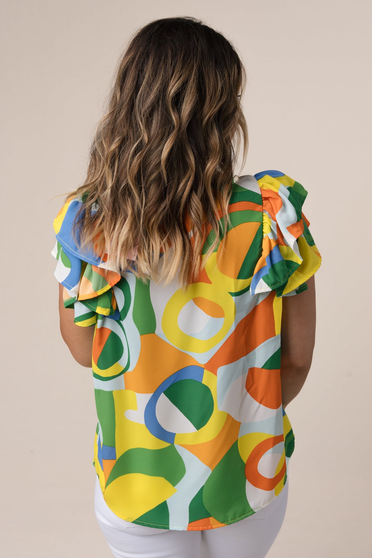 Abstract Ruffle Sleeve Top *Final Sale*