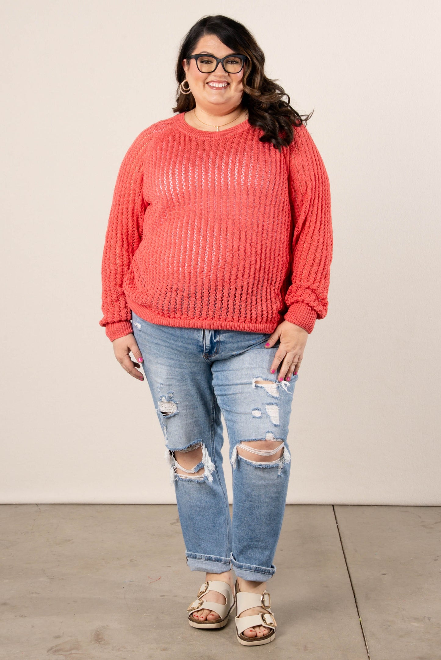 Open Knit Raglan Sweater