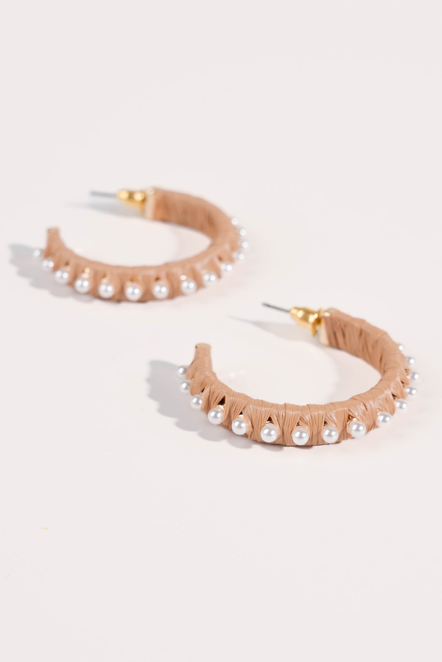 Raffia + Pearl Hoop Earrings