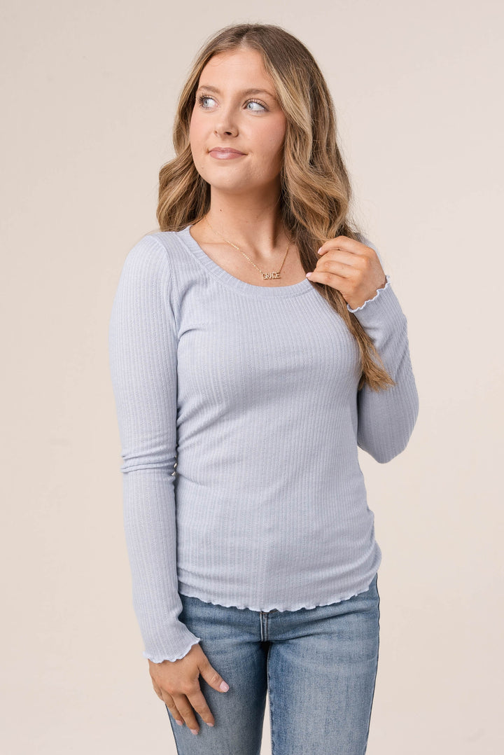 Textured Knit Lettuce Hem Top
