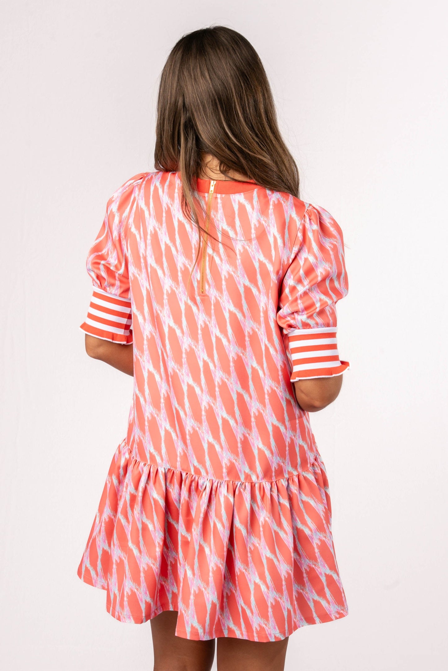 Mixed Print Ruffle Hem Dress