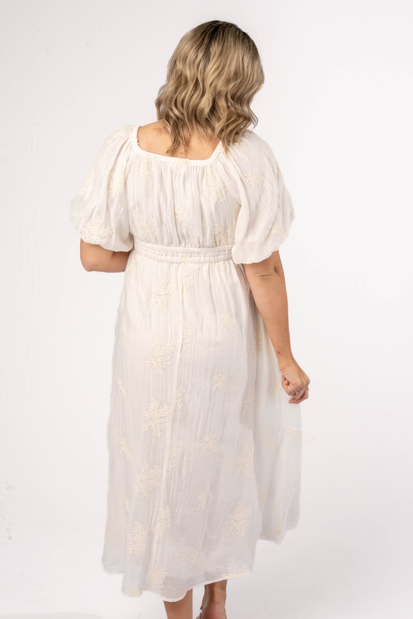 Embroidered Gauze Knit Midi Dress