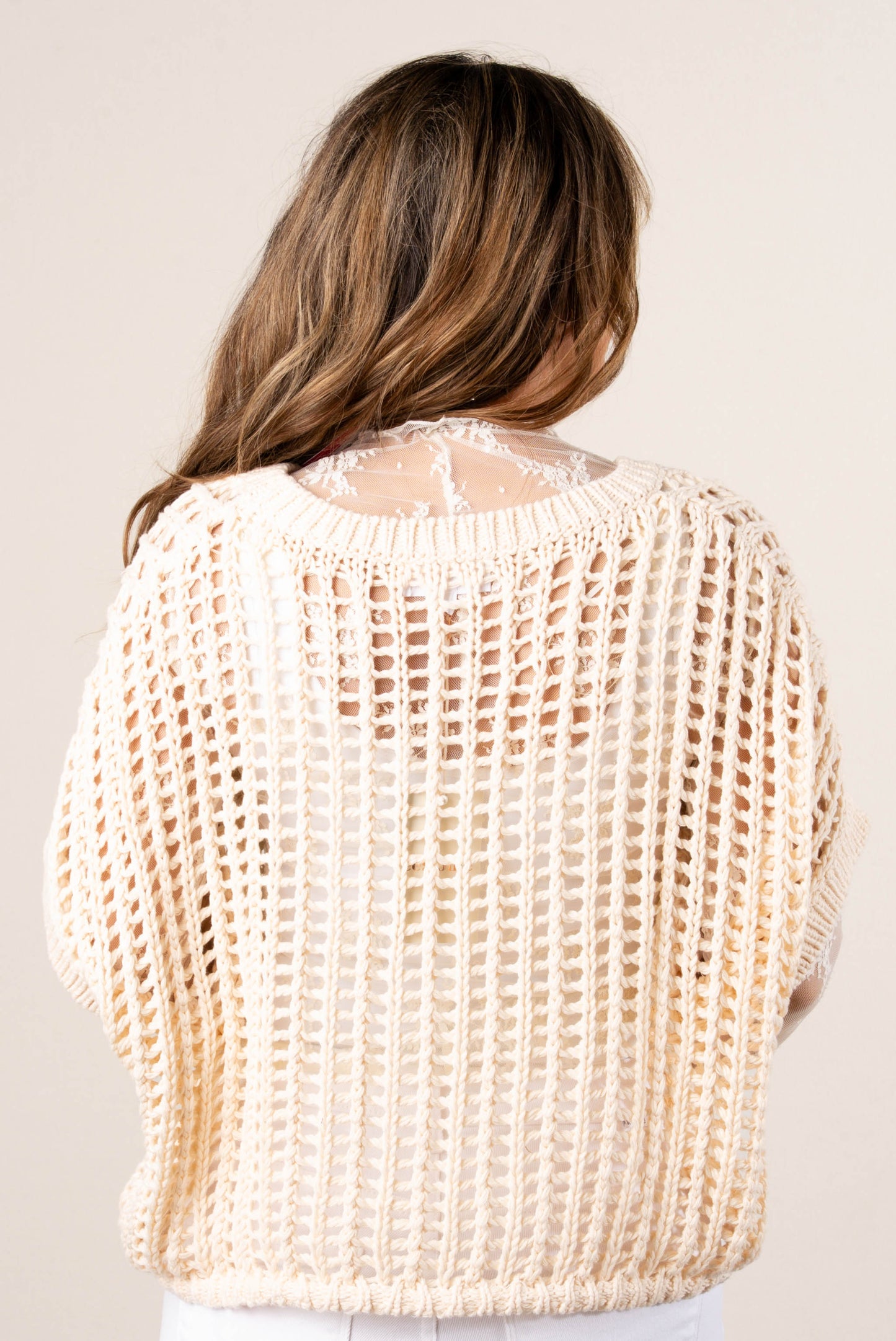Crocheted Open Knit Dolman Sweater