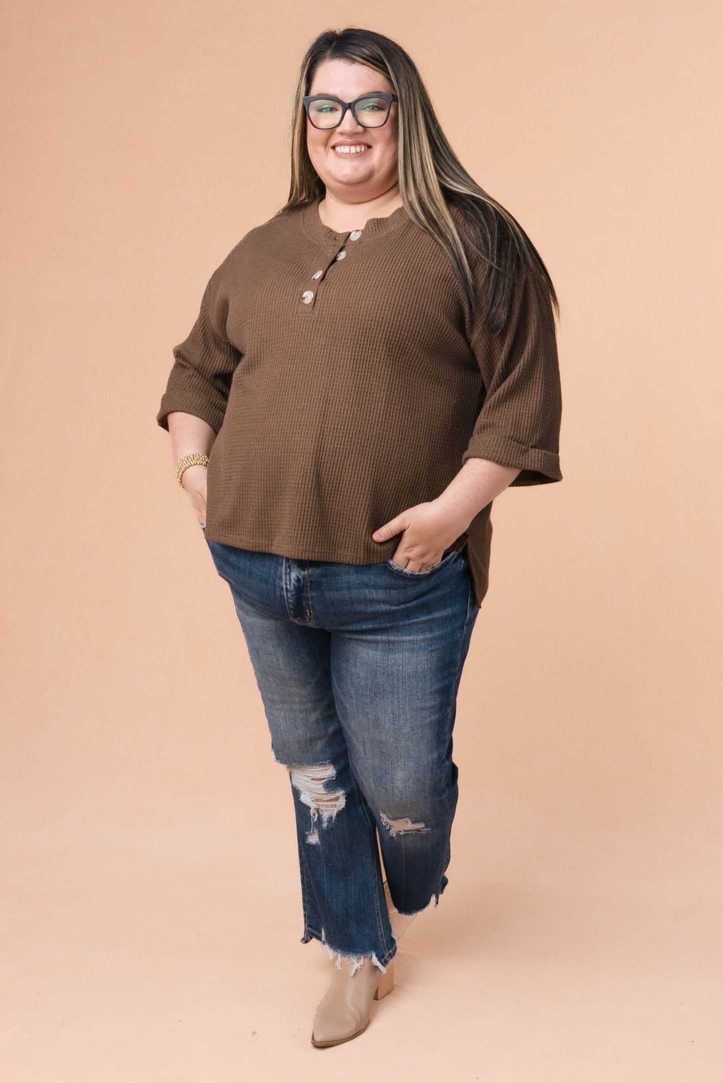 Waffle Knit Henley Top *Final Sale*