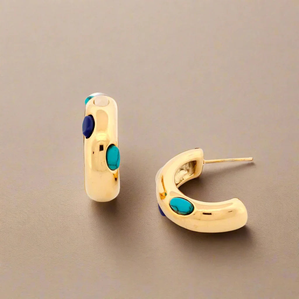 Precious Stone Hoop Earrings