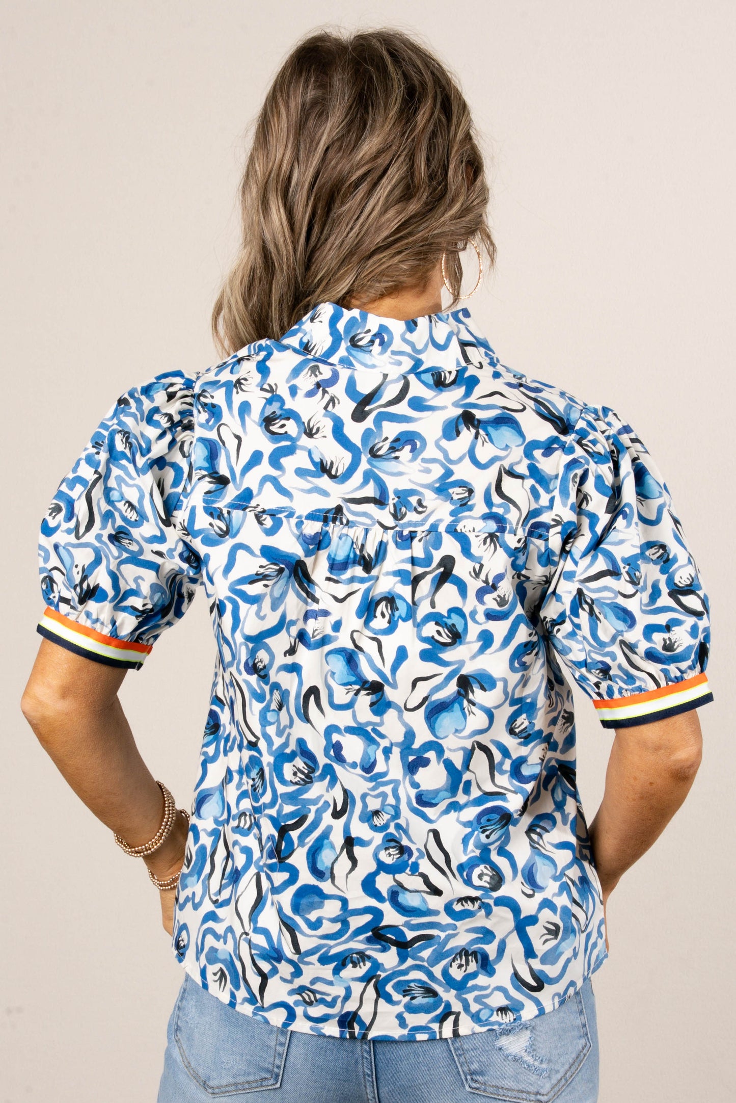 Abstract Floral Stand Collar Top