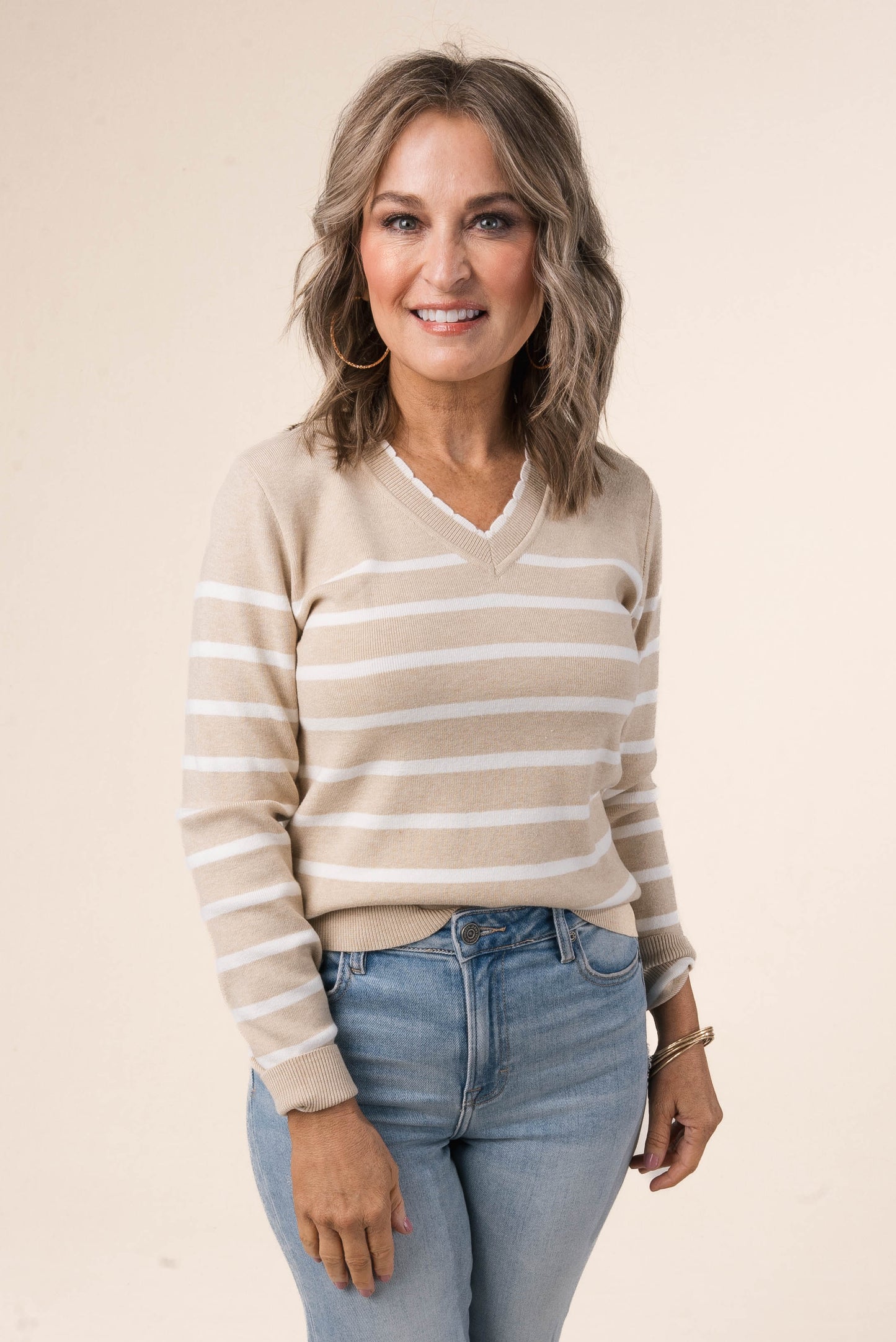 Striped Scallop Neck Sweater