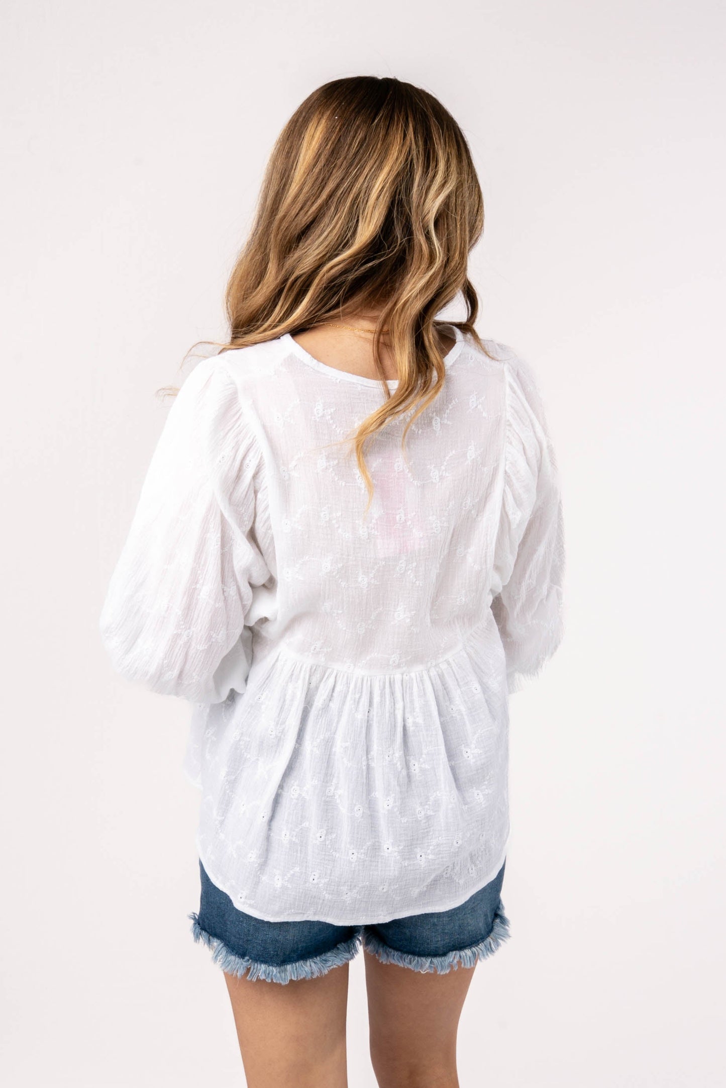 Floral Eyelet Tie Front Blouse