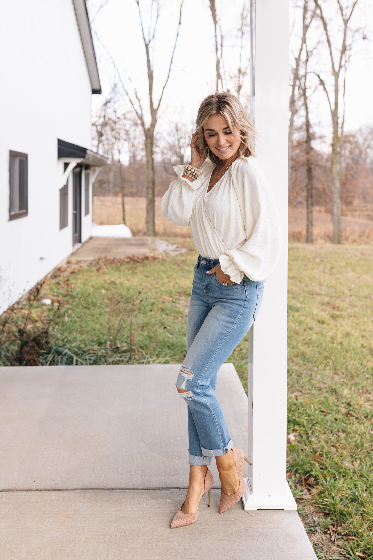 Raised Knit Surplice Bodysuit *Final Sale*