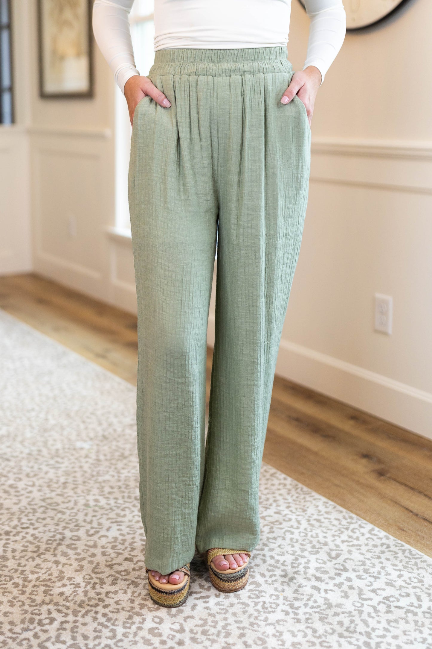 Crinkled Pull-On Wide Leg Pants *Final Sale*