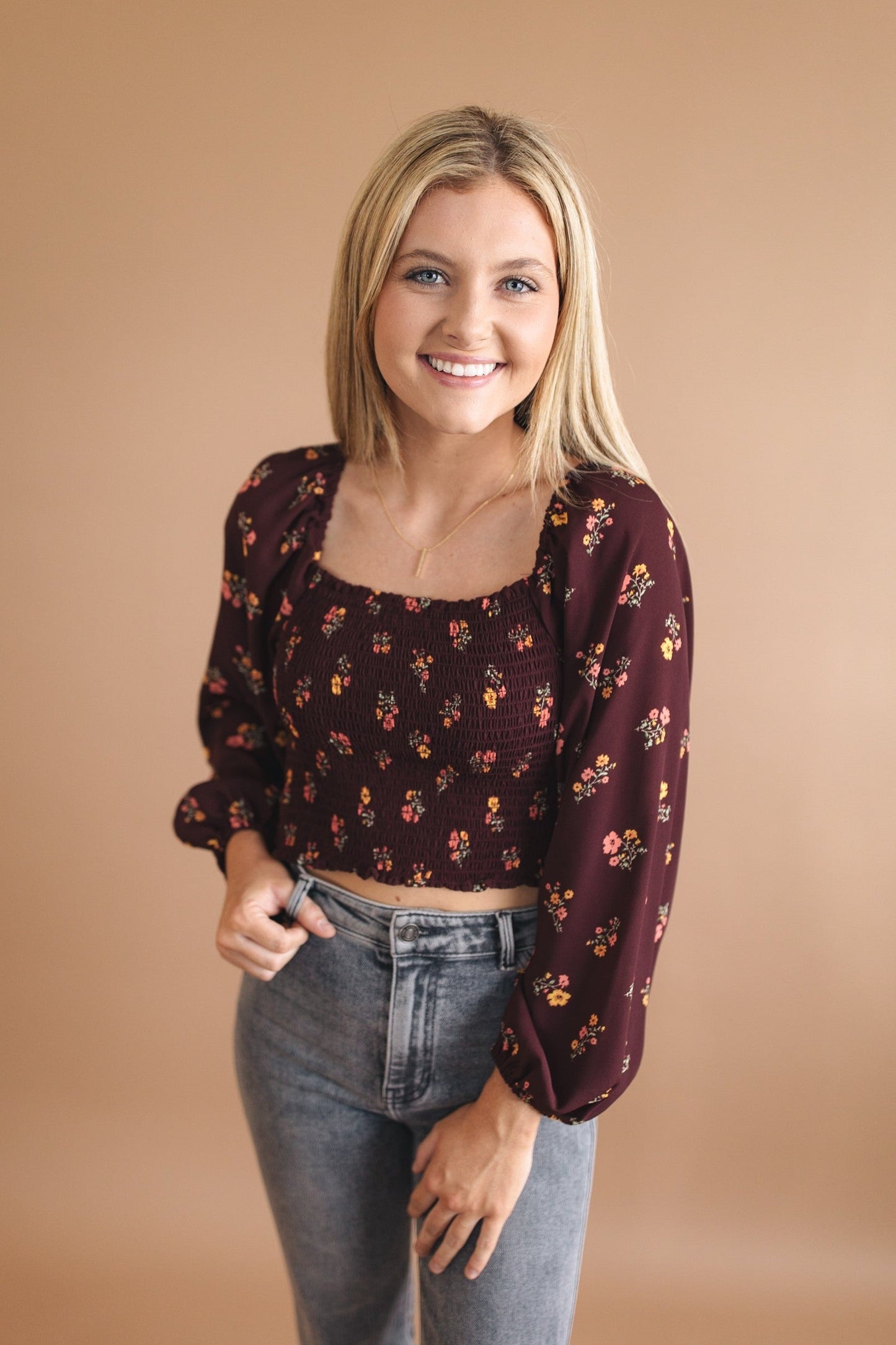sku32387 | **Daily Deal** Floral Smocked Crop Top *Final Sale*