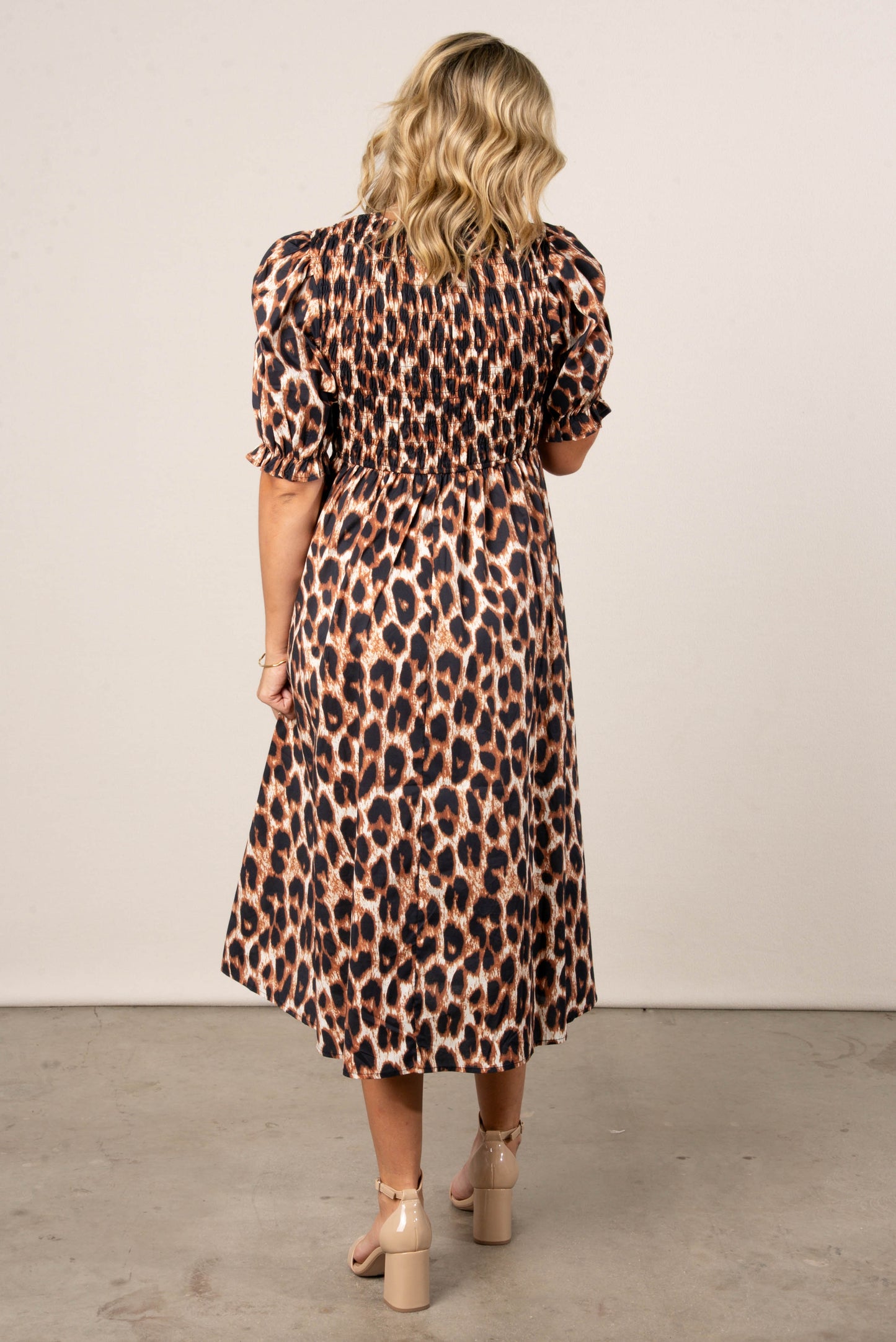Leopard Smocked Midi dress