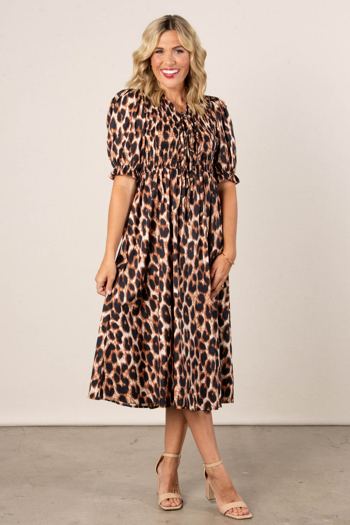 Leopard Smocked Midi dress