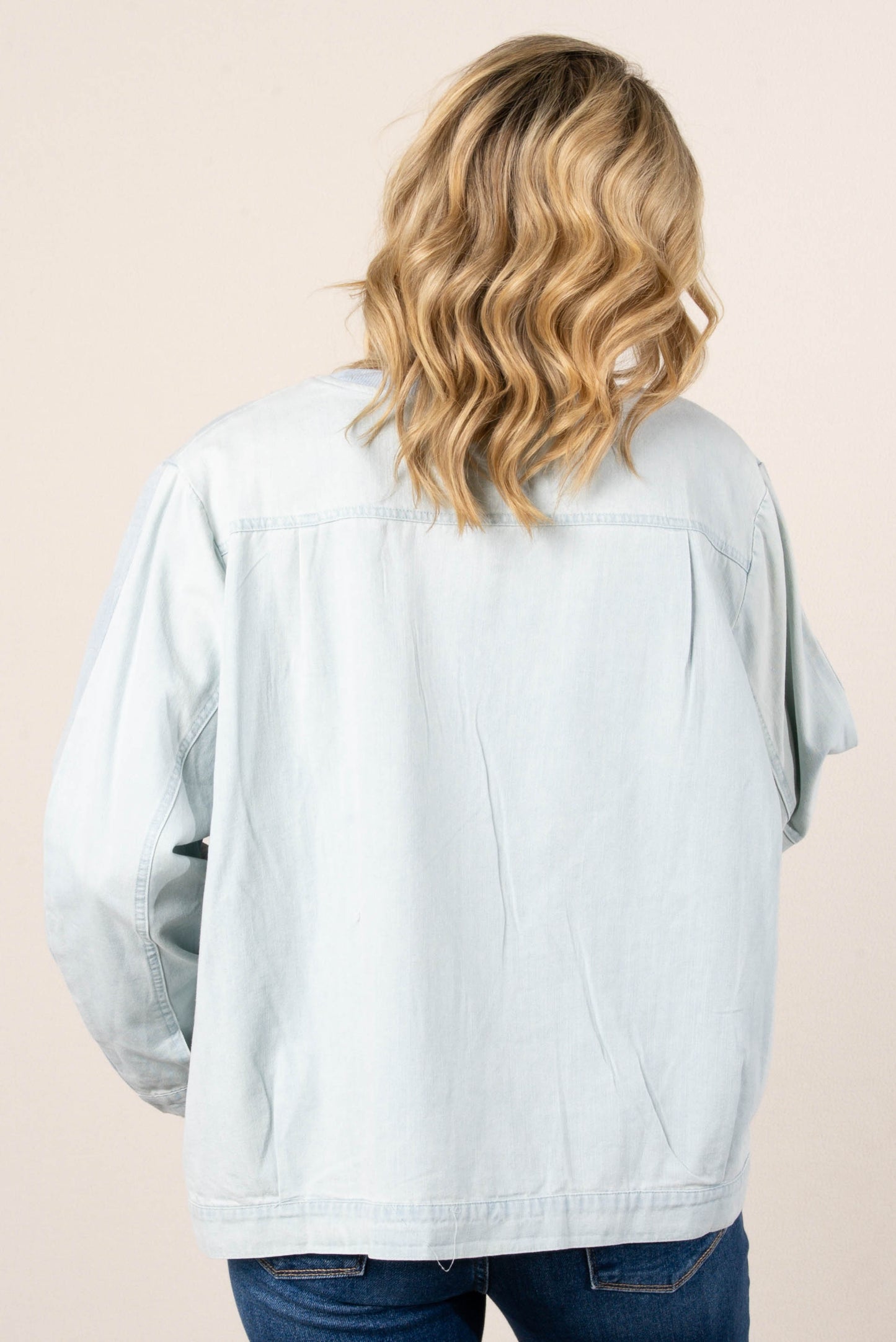 Mineral Washed Gingham Denim Top