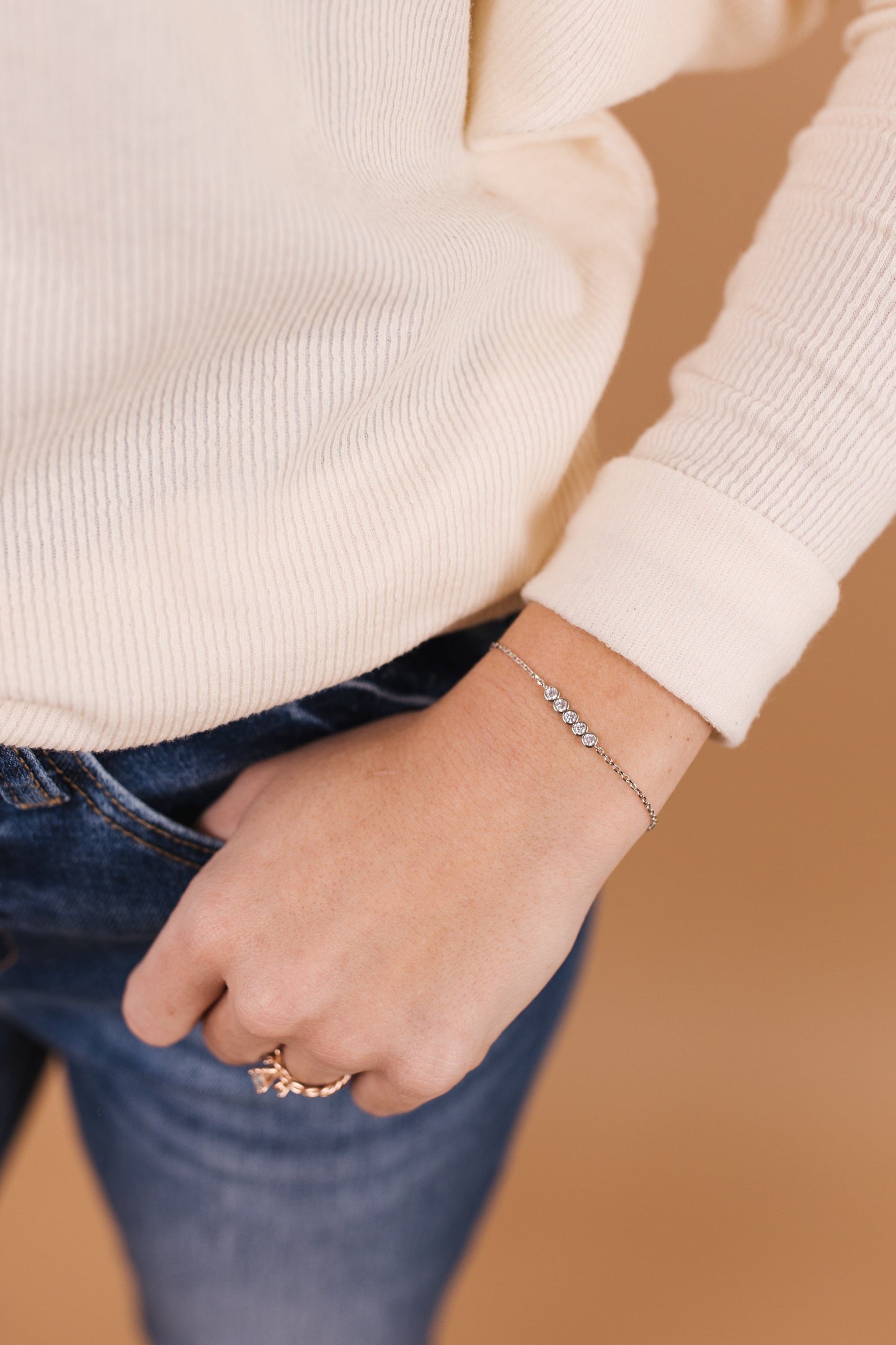 Round CZ Line Chain Bracelet