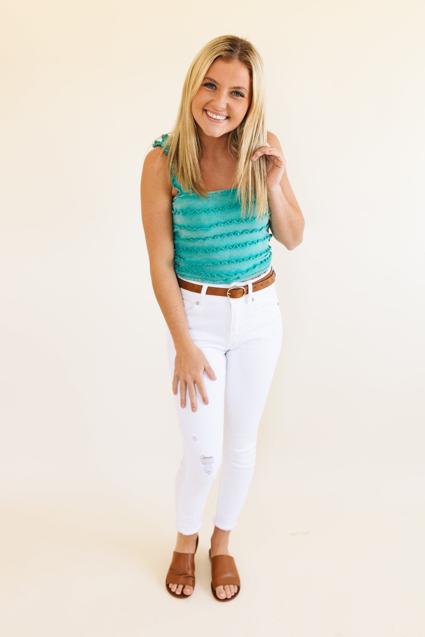sku30954 | Mineral Washed Ruffle Tiered Crop Top *Final Sale*