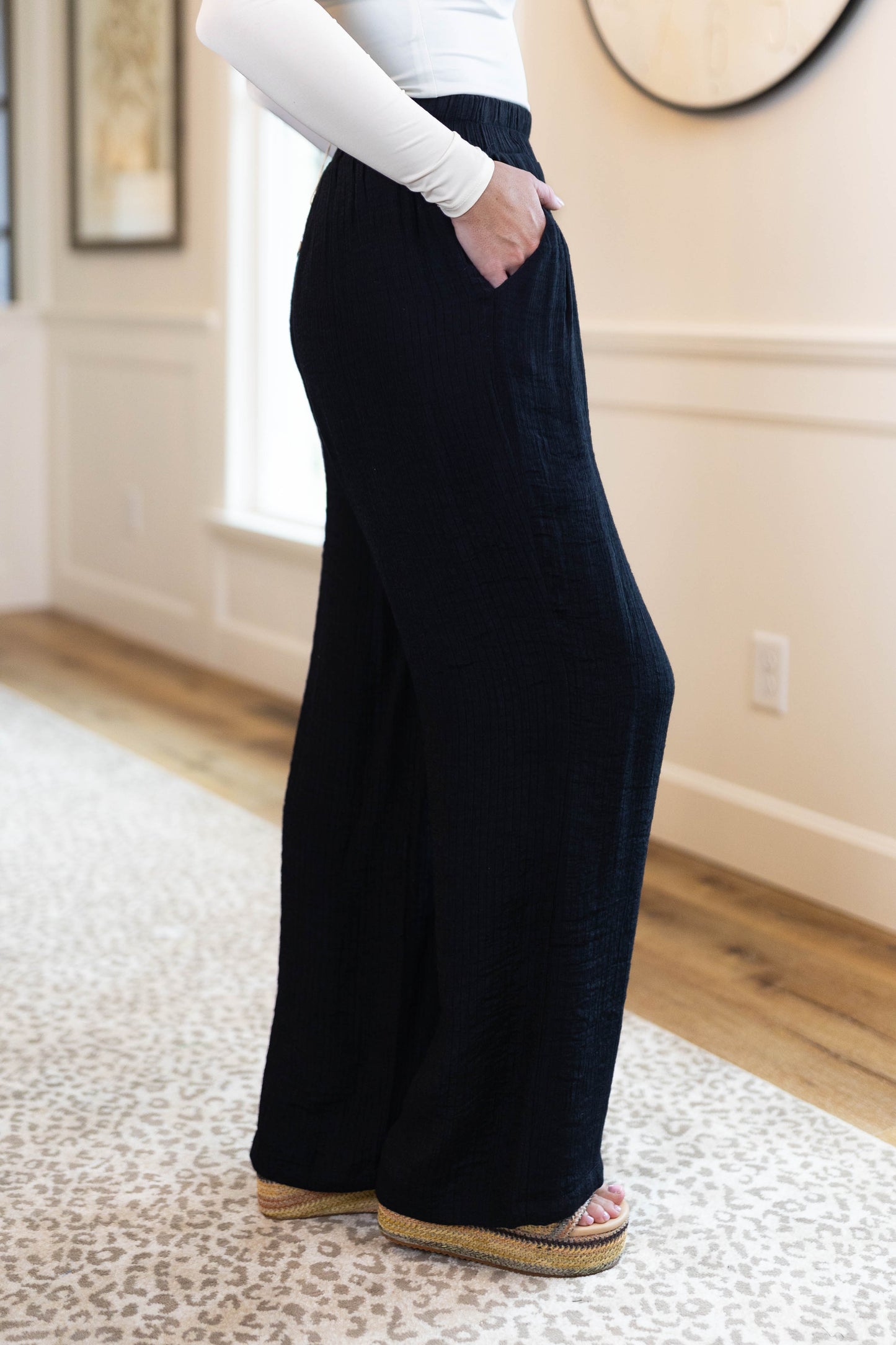 Crinkled Pull-On Wide Leg Pants *Final Sale*