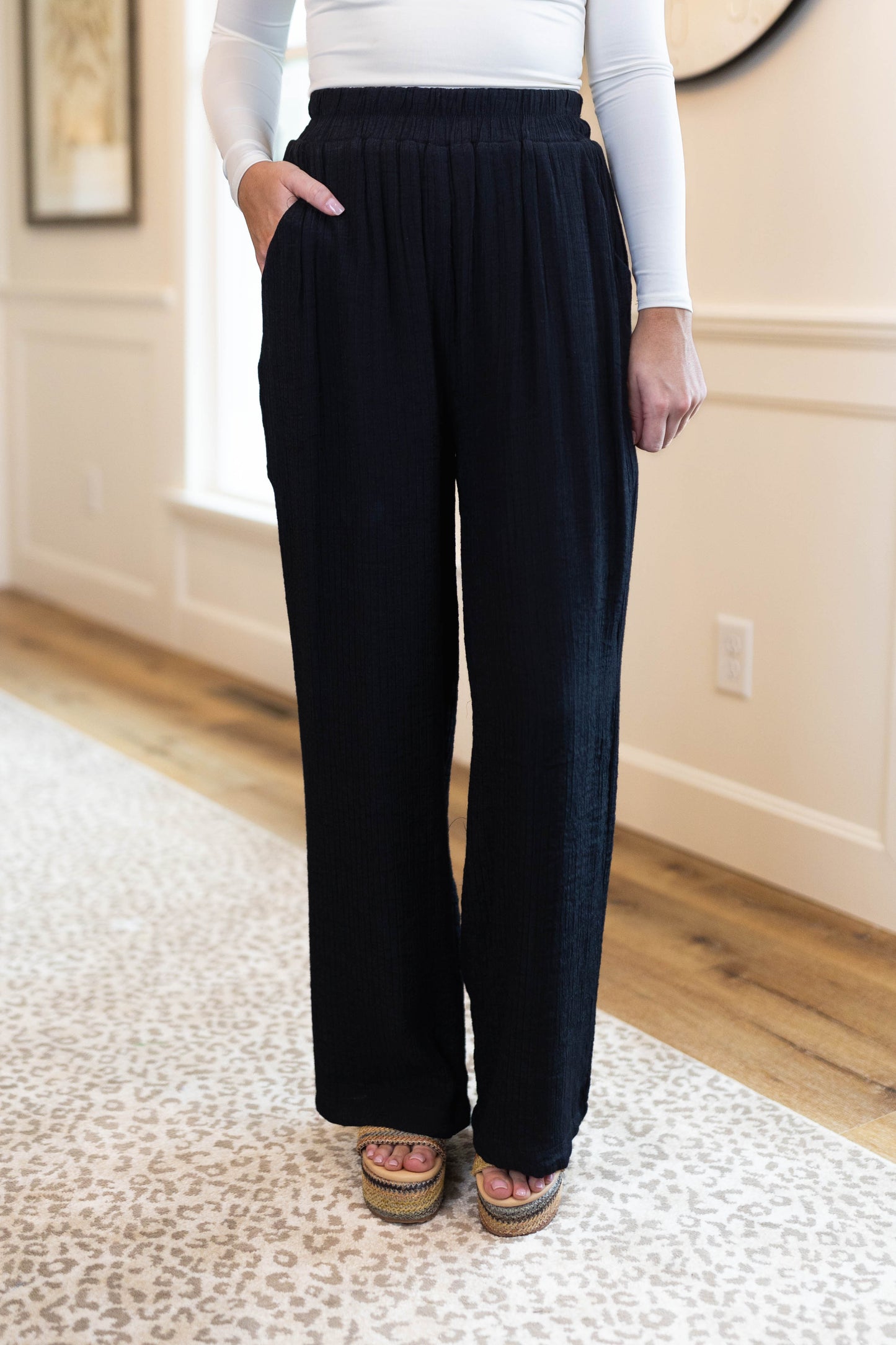 Crinkled Pull-On Wide Leg Pants *Final Sale*