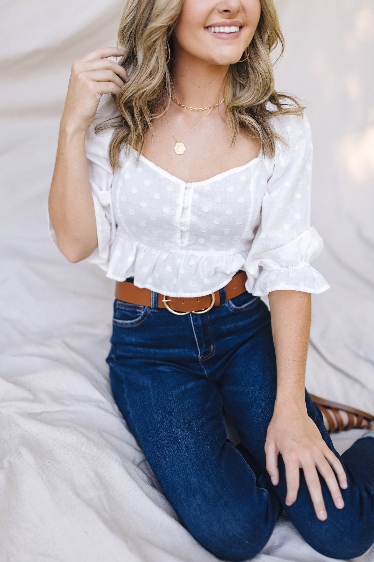 Textured Dot Tie Back Peplum Top *Final Sale*