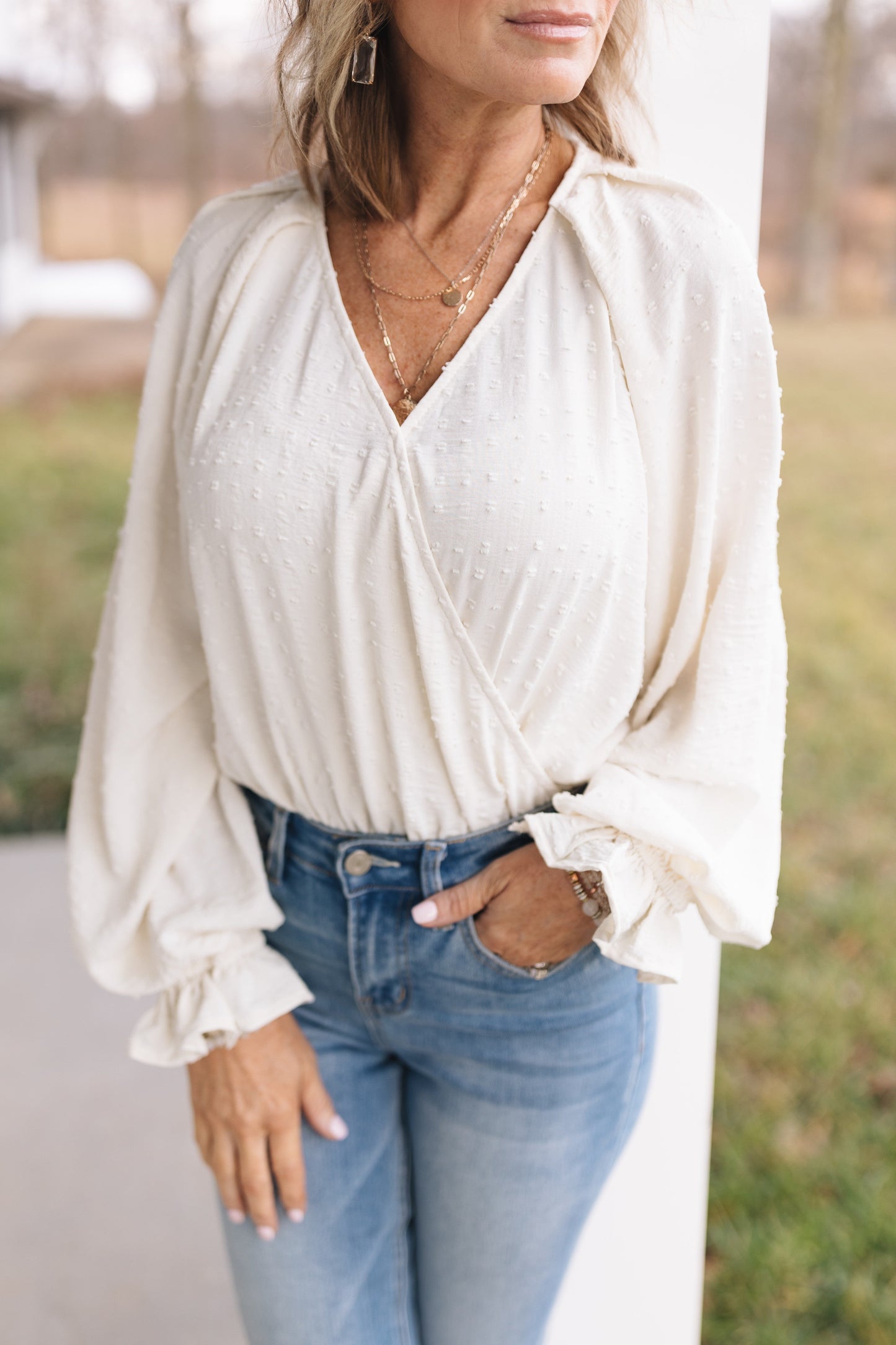 Raised Knit Surplice Bodysuit *Final Sale*