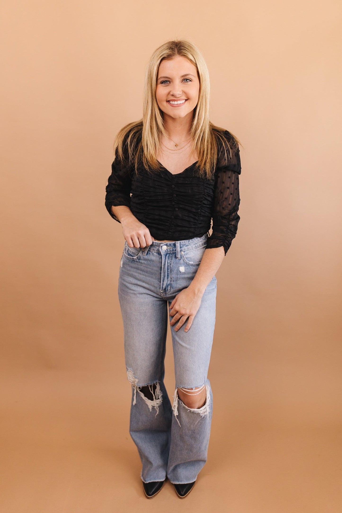 Swiss Dot Ruched Top *Final Sale*