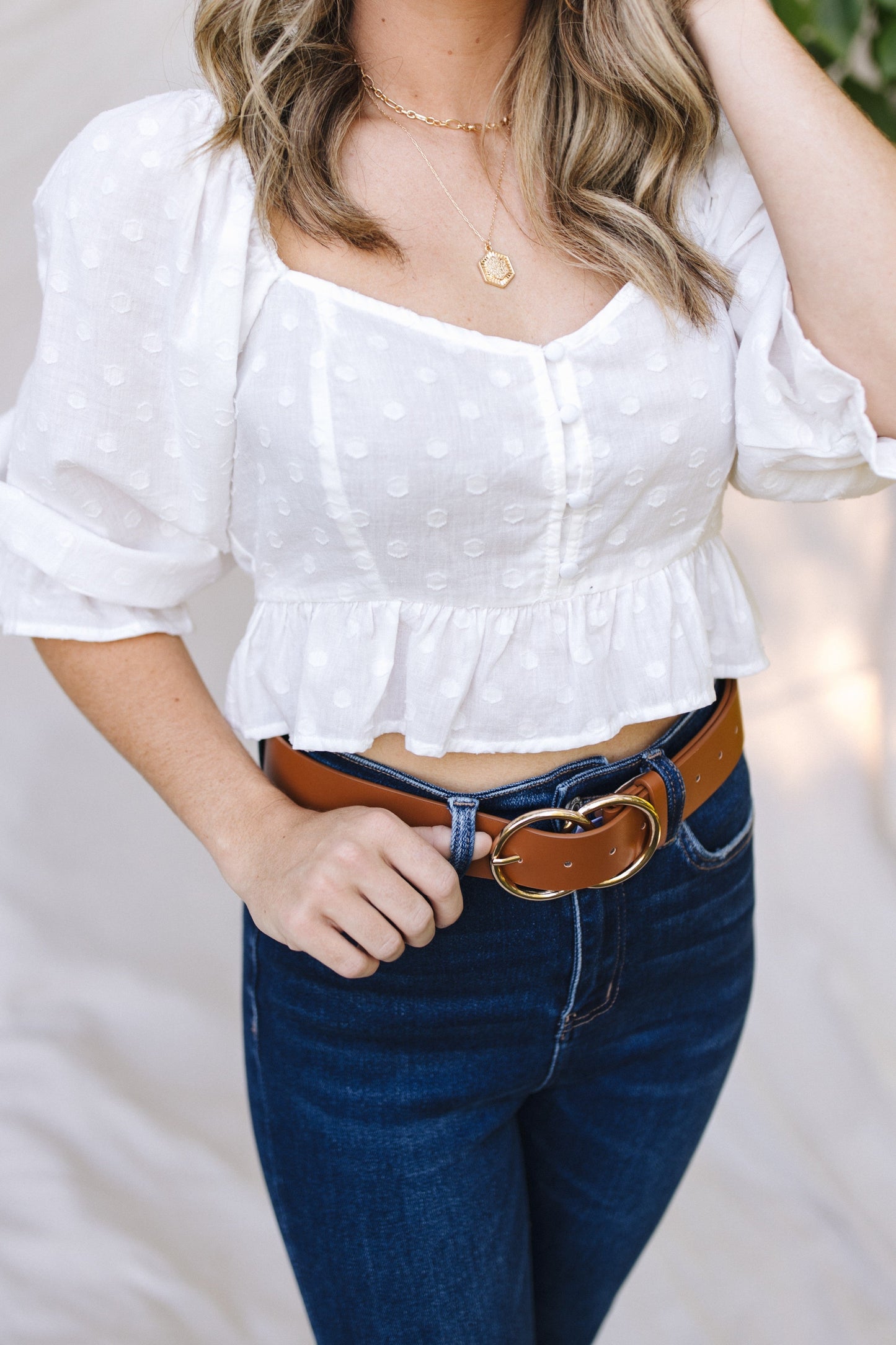 Textured Dot Tie Back Peplum Top *Final Sale*