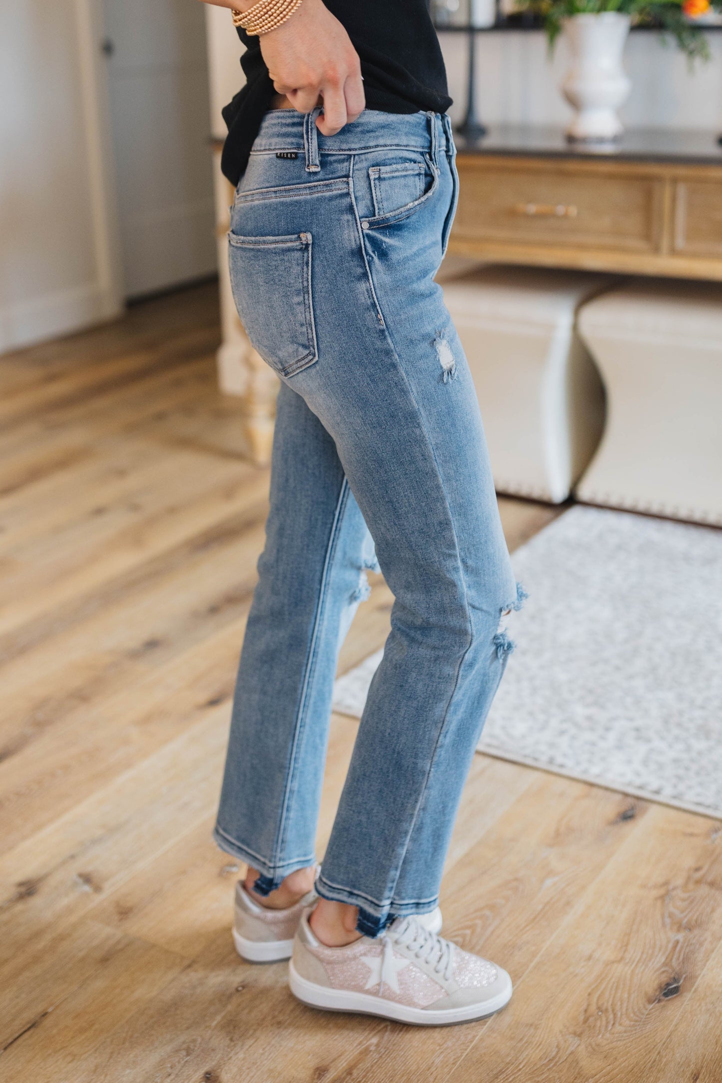 Risen High Rise Crop Straight Leg Jeans