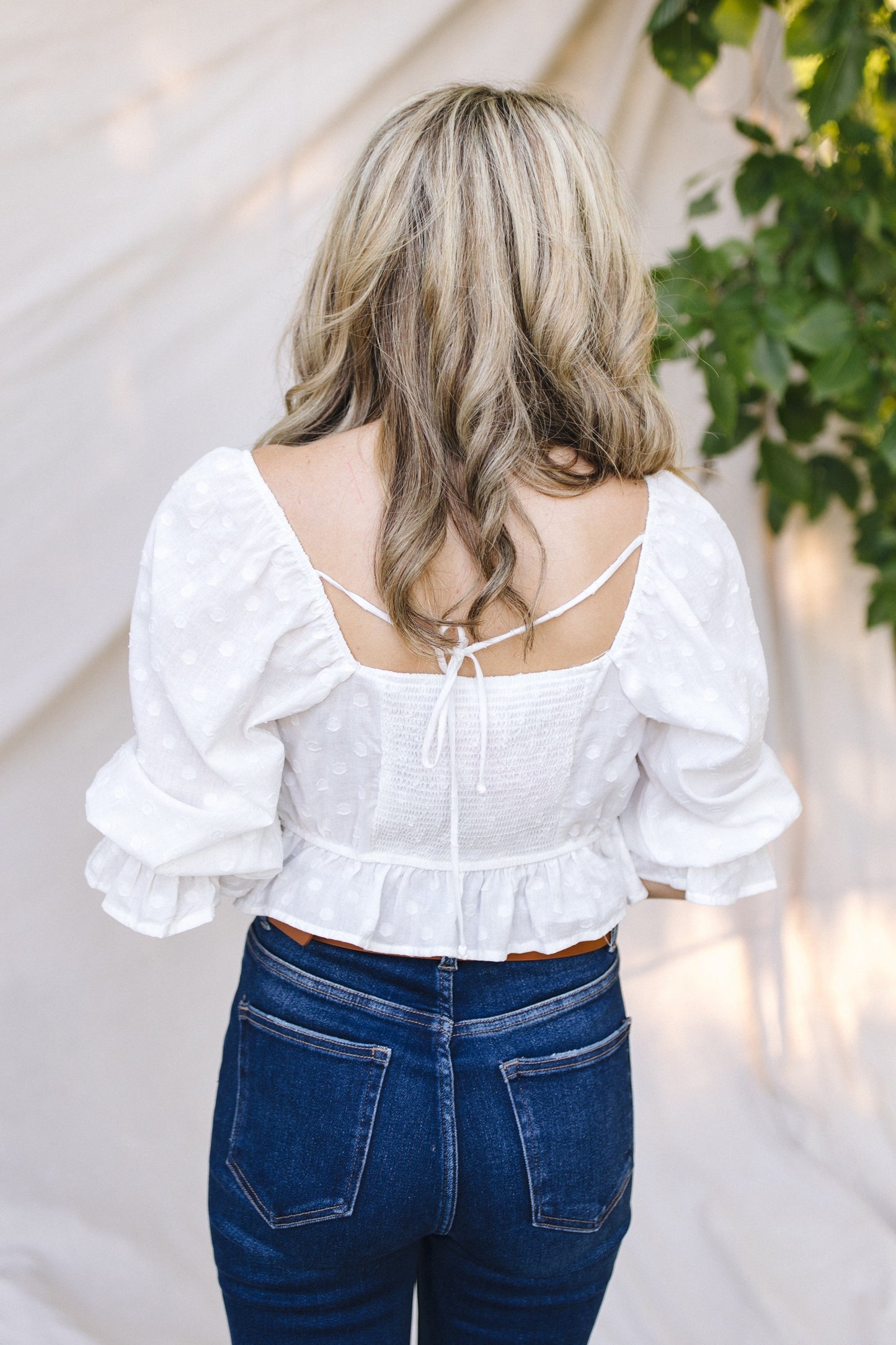 Textured Dot Tie Back Peplum Top *Final Sale*