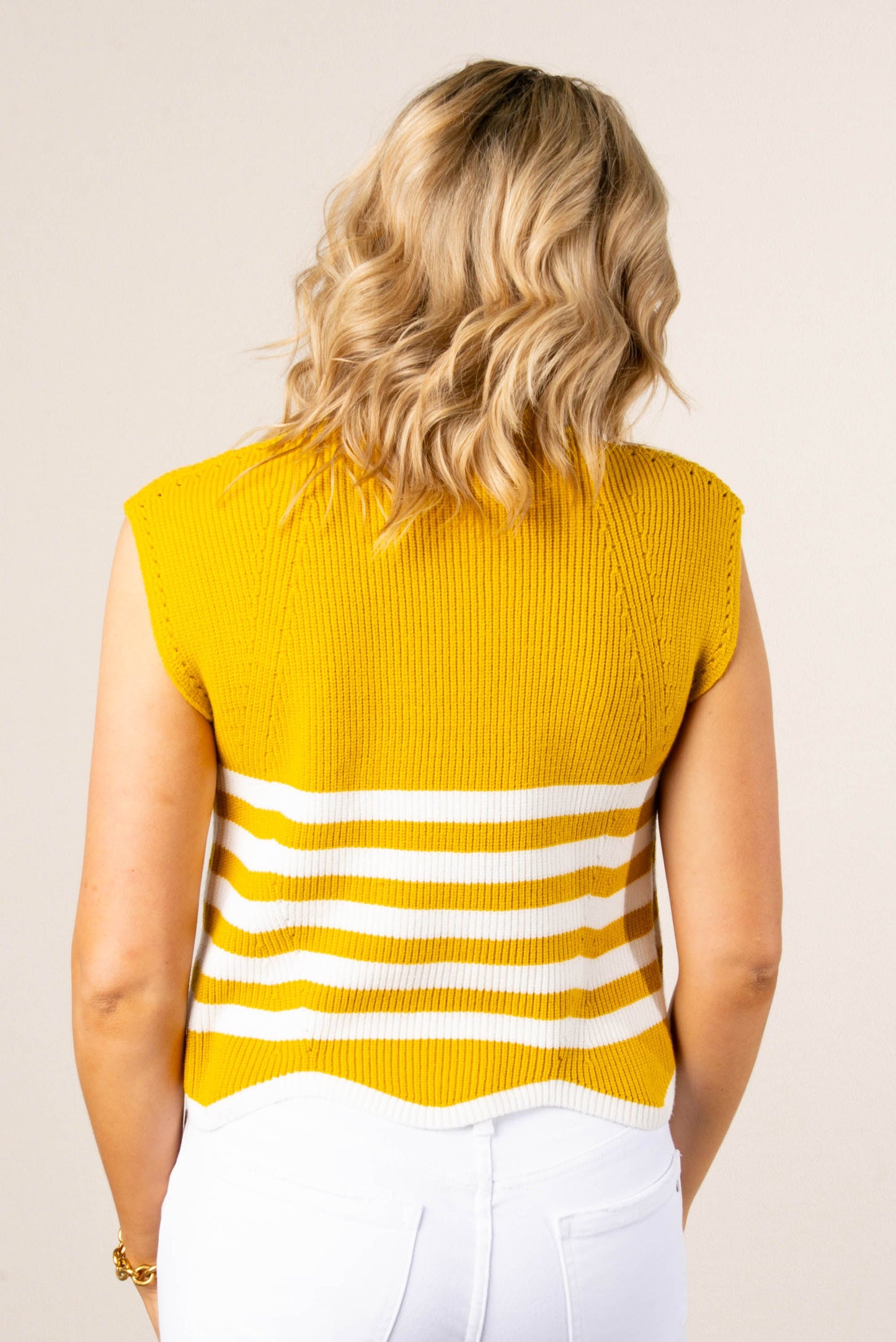 Stripe Mock Neck Scallop Hem Sweater