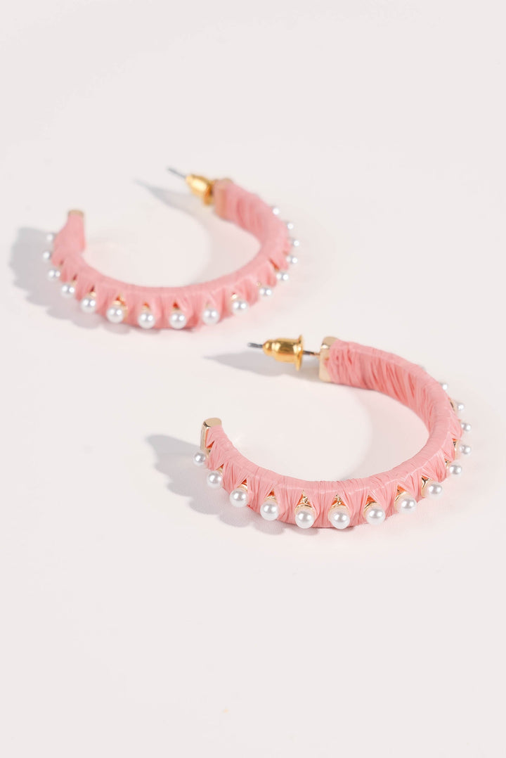 Raffia + Pearl Hoop Earrings