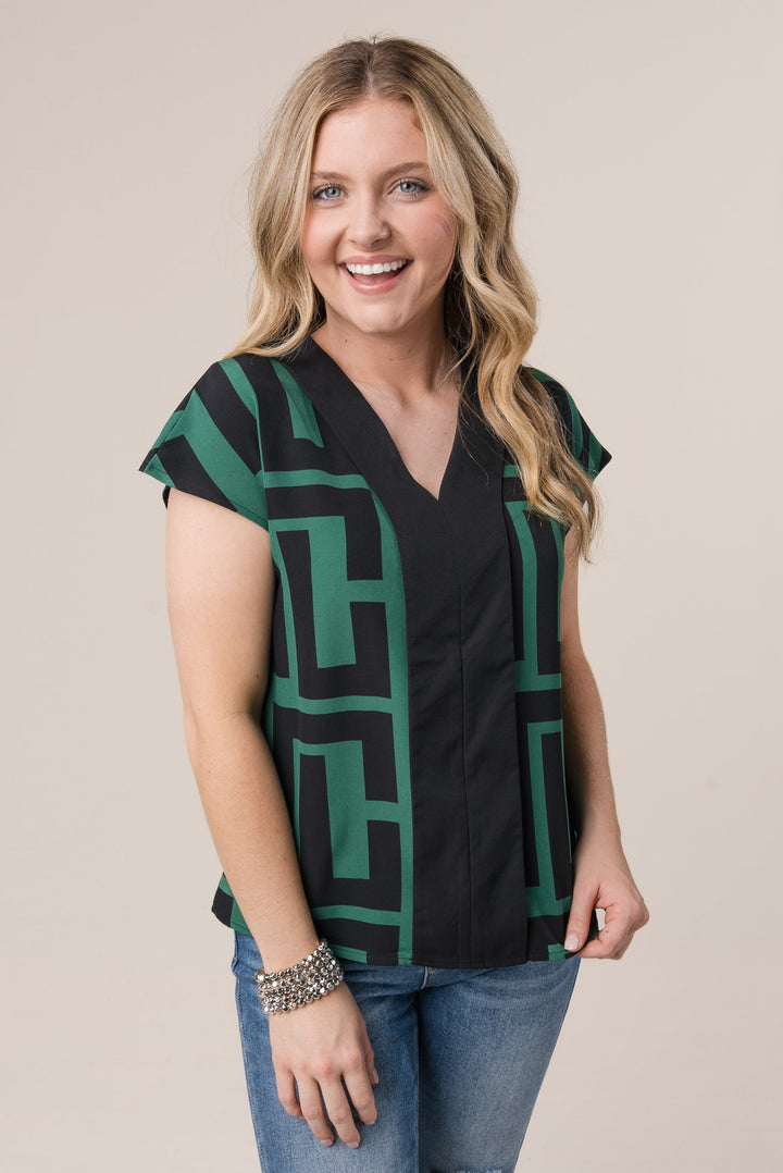 Greek Key Cap Sleeve Blouse *Final Sale*