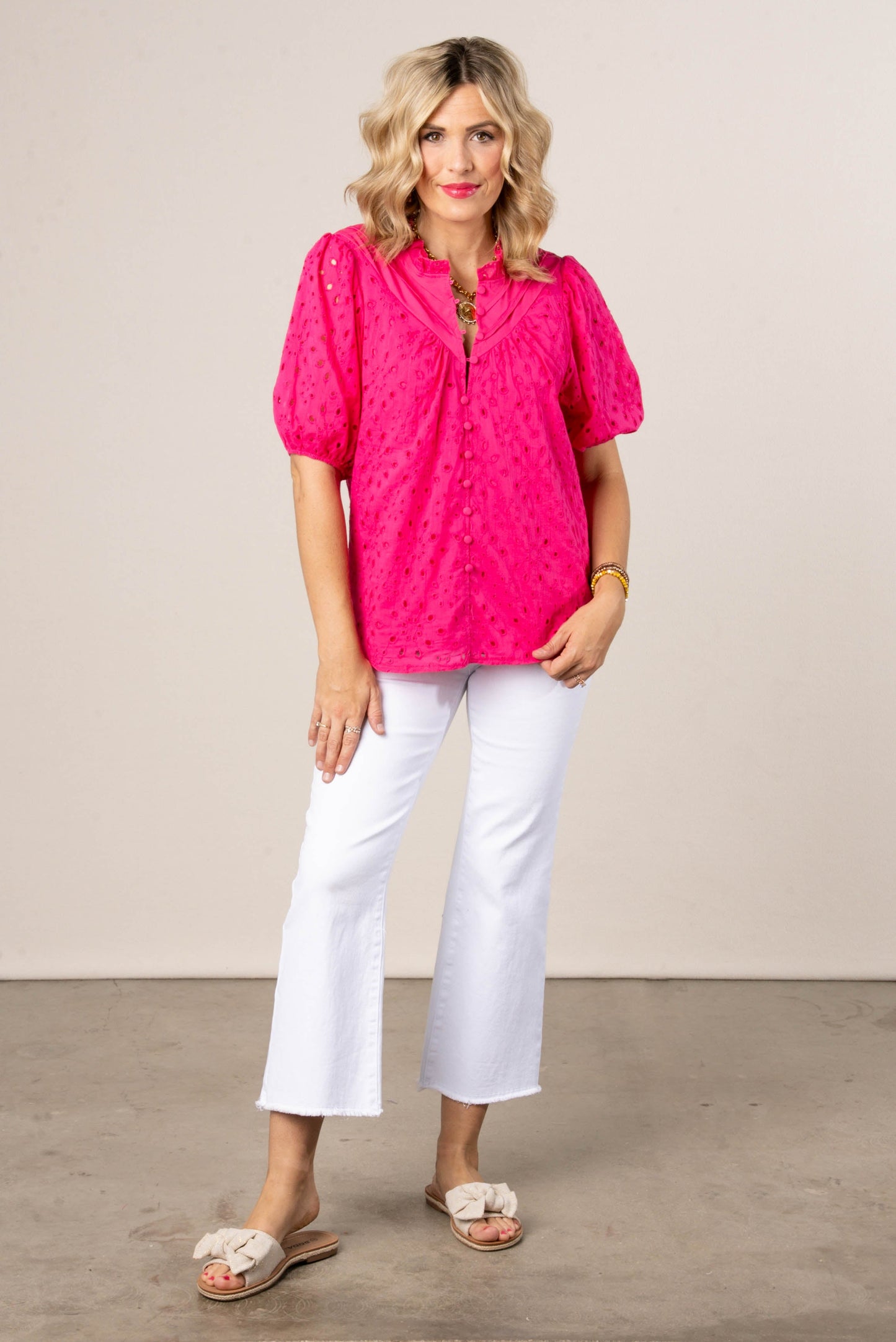 Georgia Mae Eyelet Bubble Sleeve Blouse