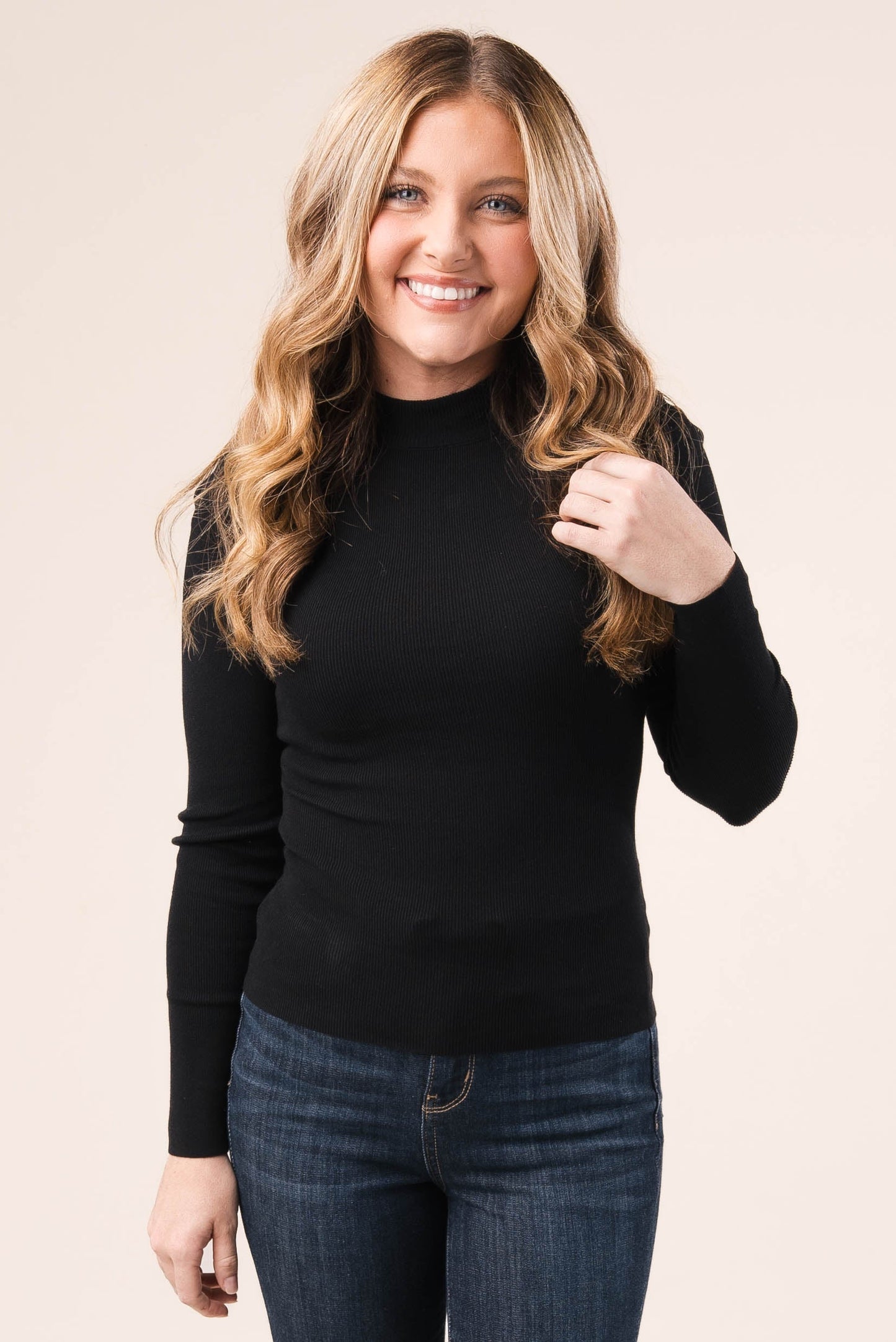 Fine Ribbed Mock Neck Top