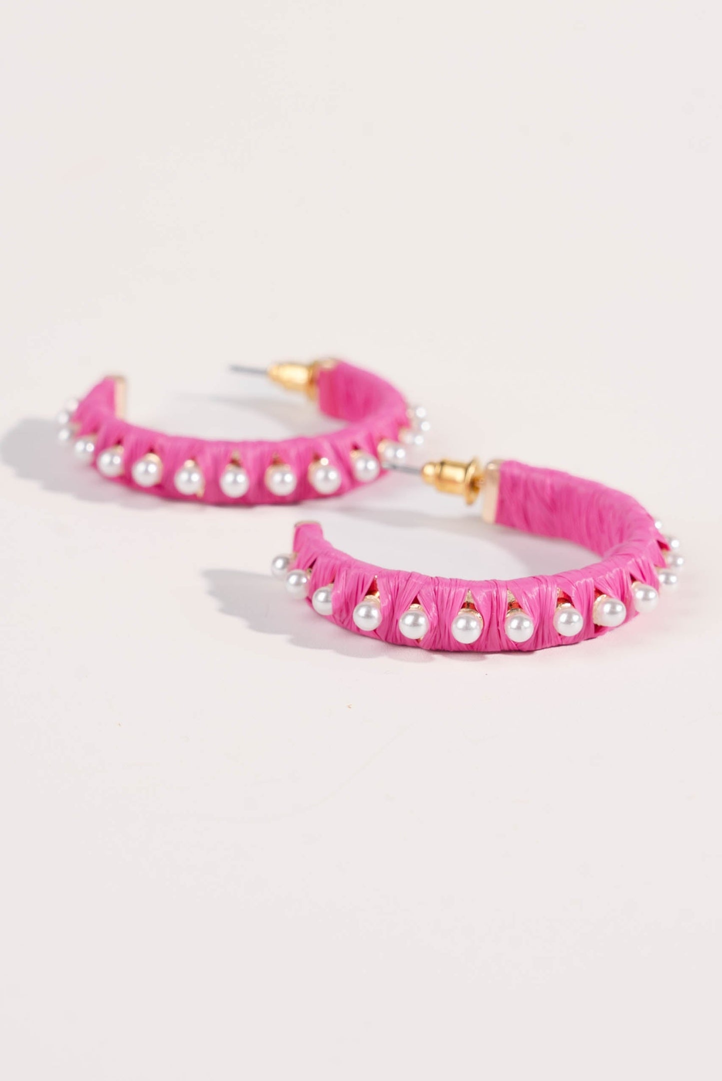 Raffia + Pearl Hoop Earrings