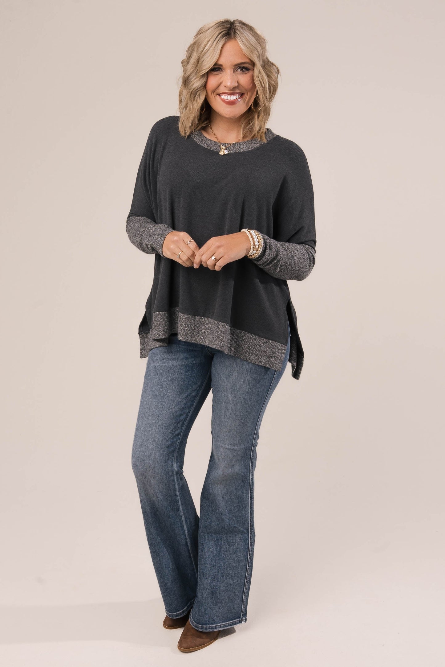 Mixed Knit Thumbhole Cuff Top *Final Sale*