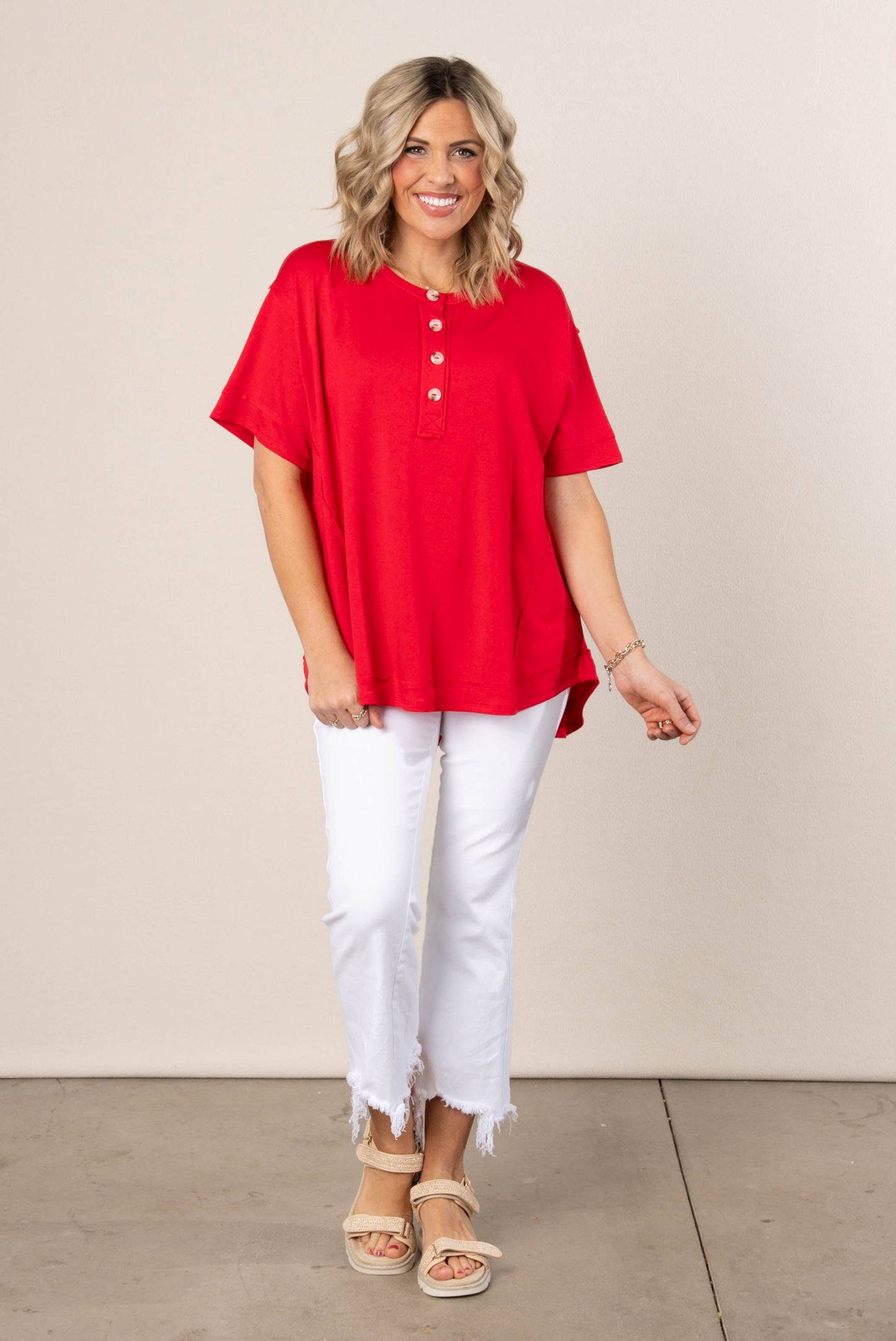 Drop Shoulder Henley Top