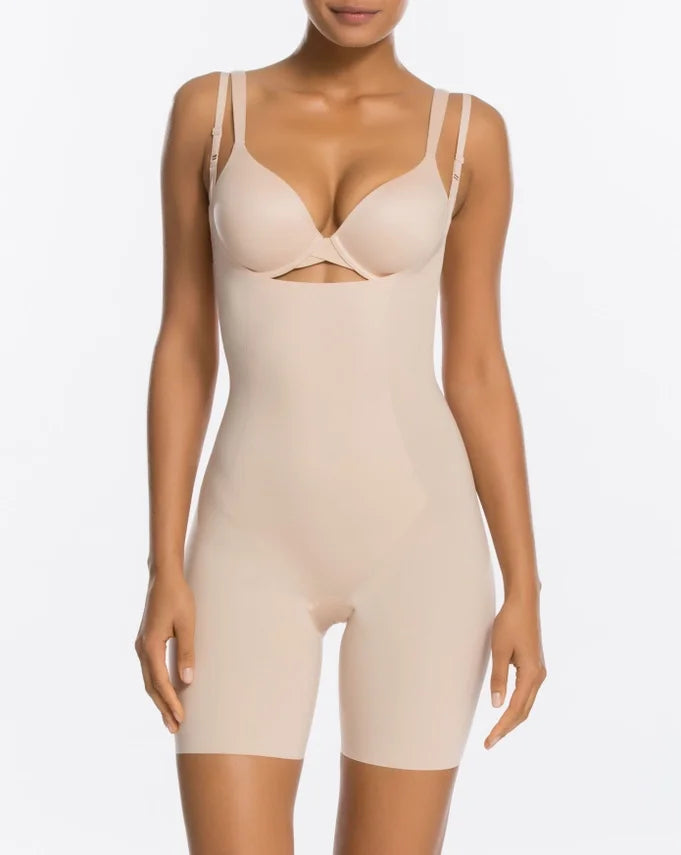 SHAPERX Open Bust Mid Thigh Seamless Bodysuit