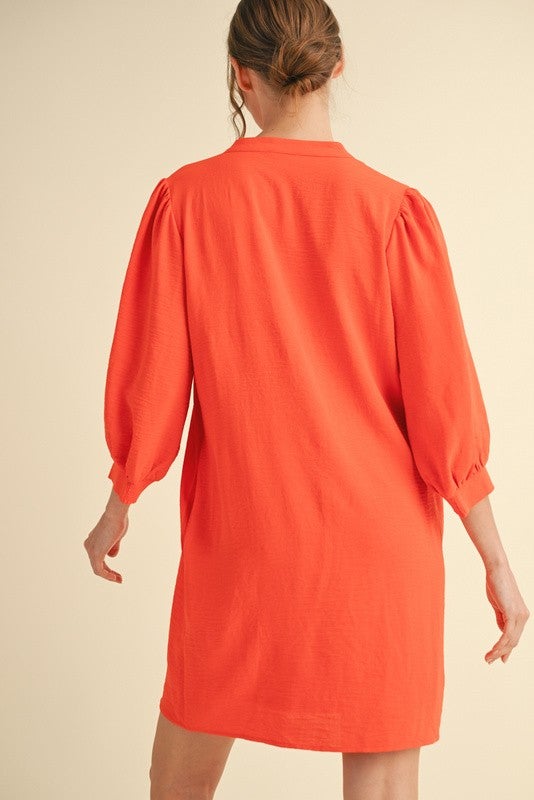 Solid 3/4 Peasant Sleeves Dress
