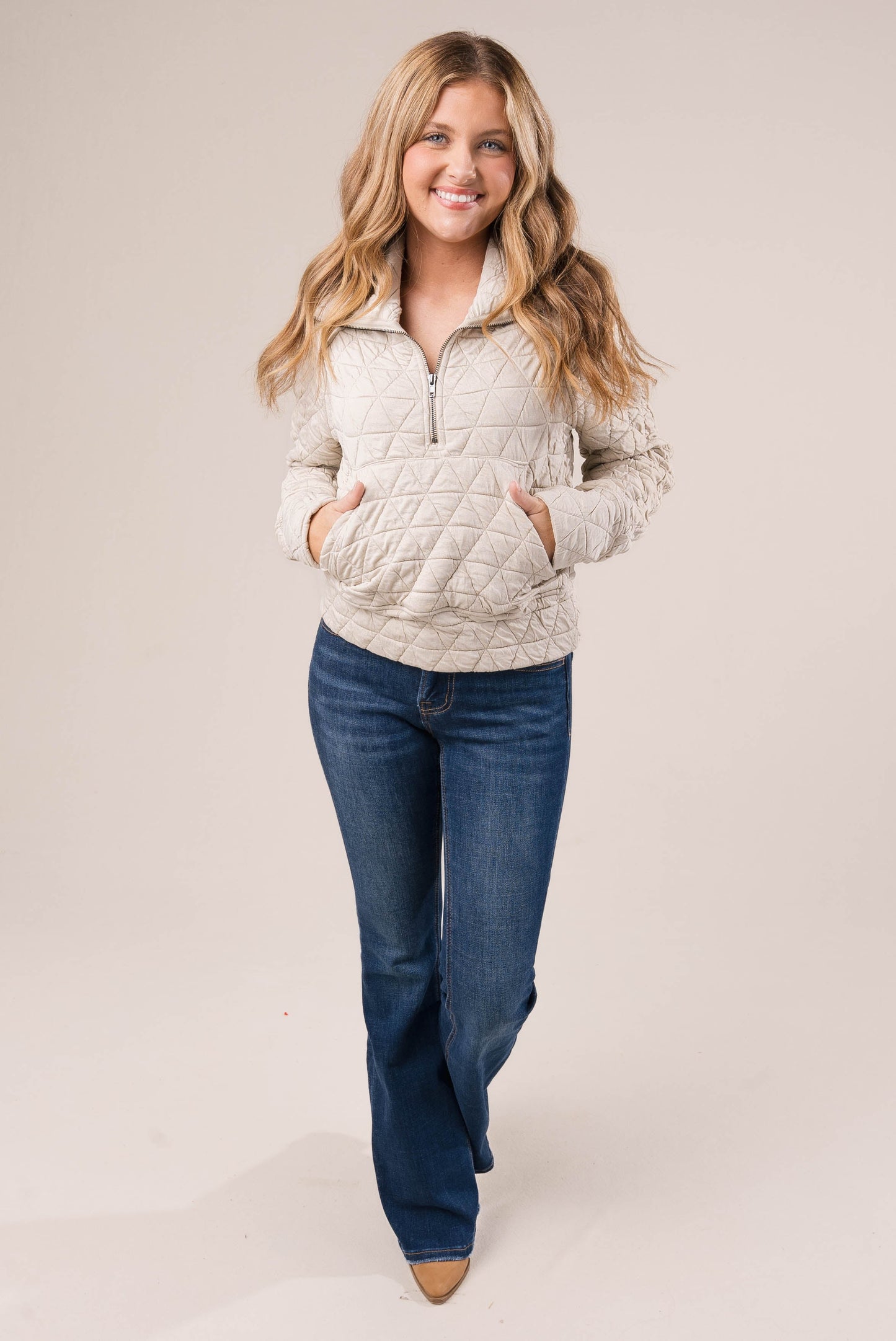 Diamond Quilt Half Zip Pullover