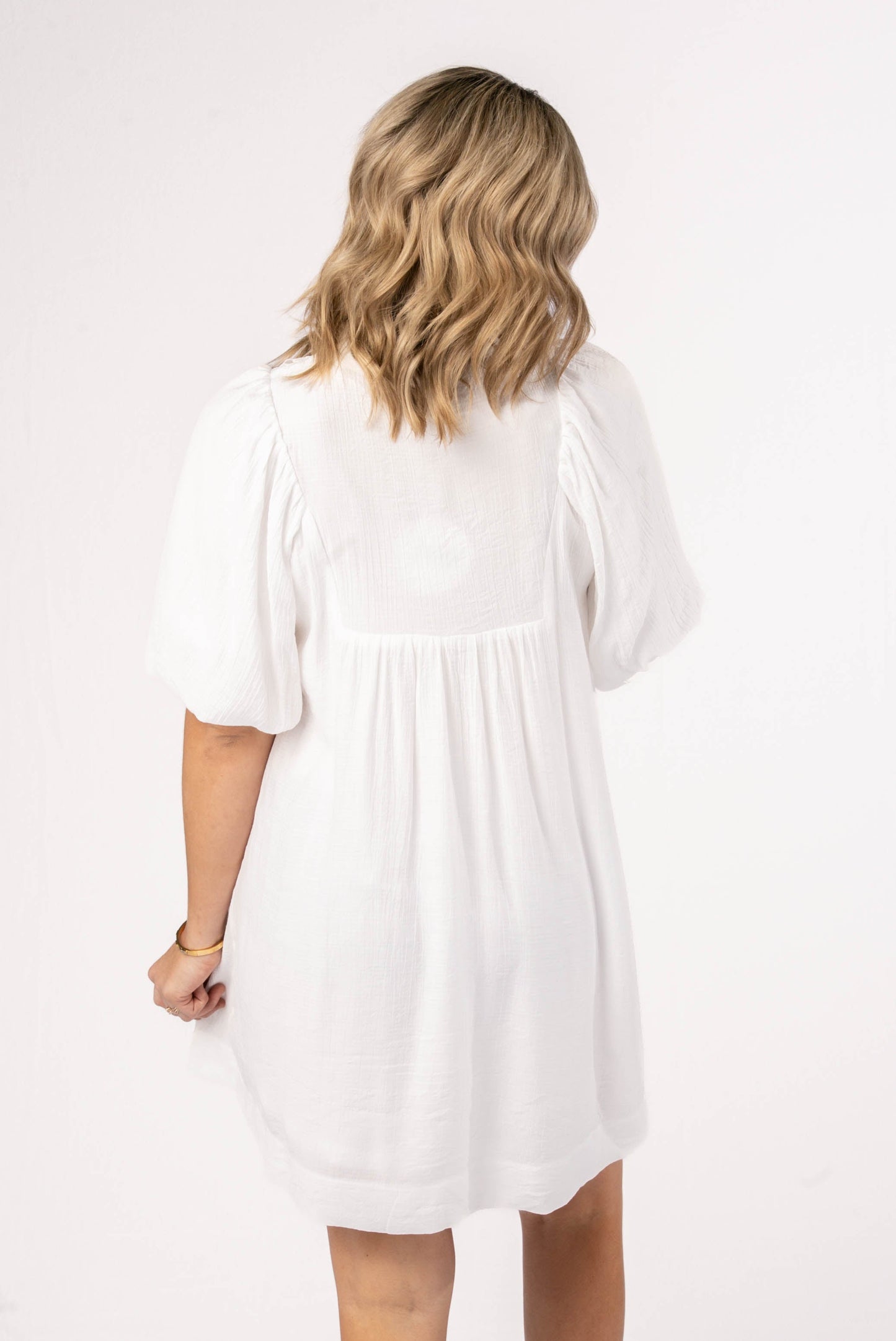 Lace Bodice Frill Neck Dress