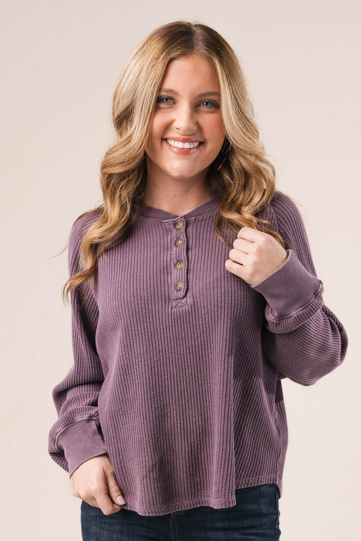 Waffle Knit Henley Top
