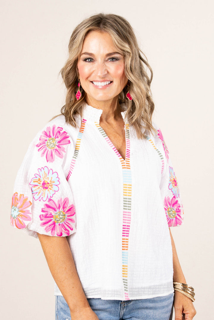 Textured Embroidered Detail Top