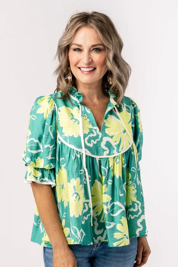 Floral Tie Neck Babydoll Top