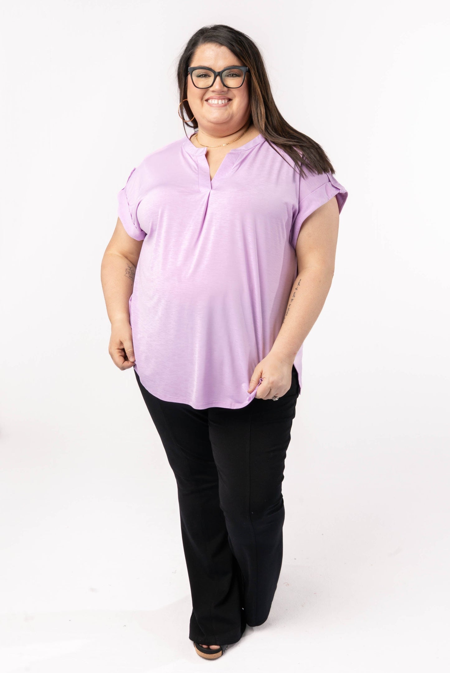 Liz Solid Short Tab Sleeve Top