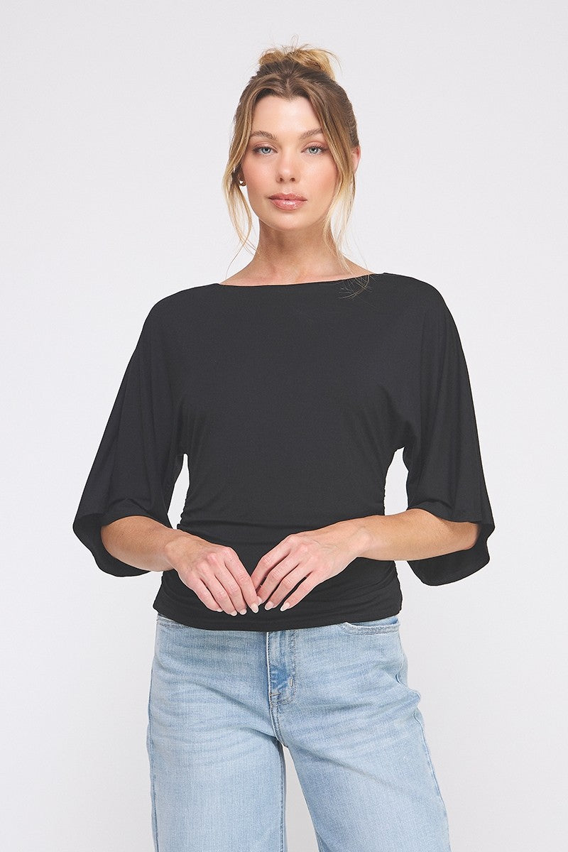 Fall River Angel Sleeve Shirred Side Top