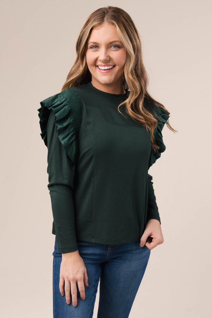 Contrast Ruffle Shoulder Top *Final Sale*