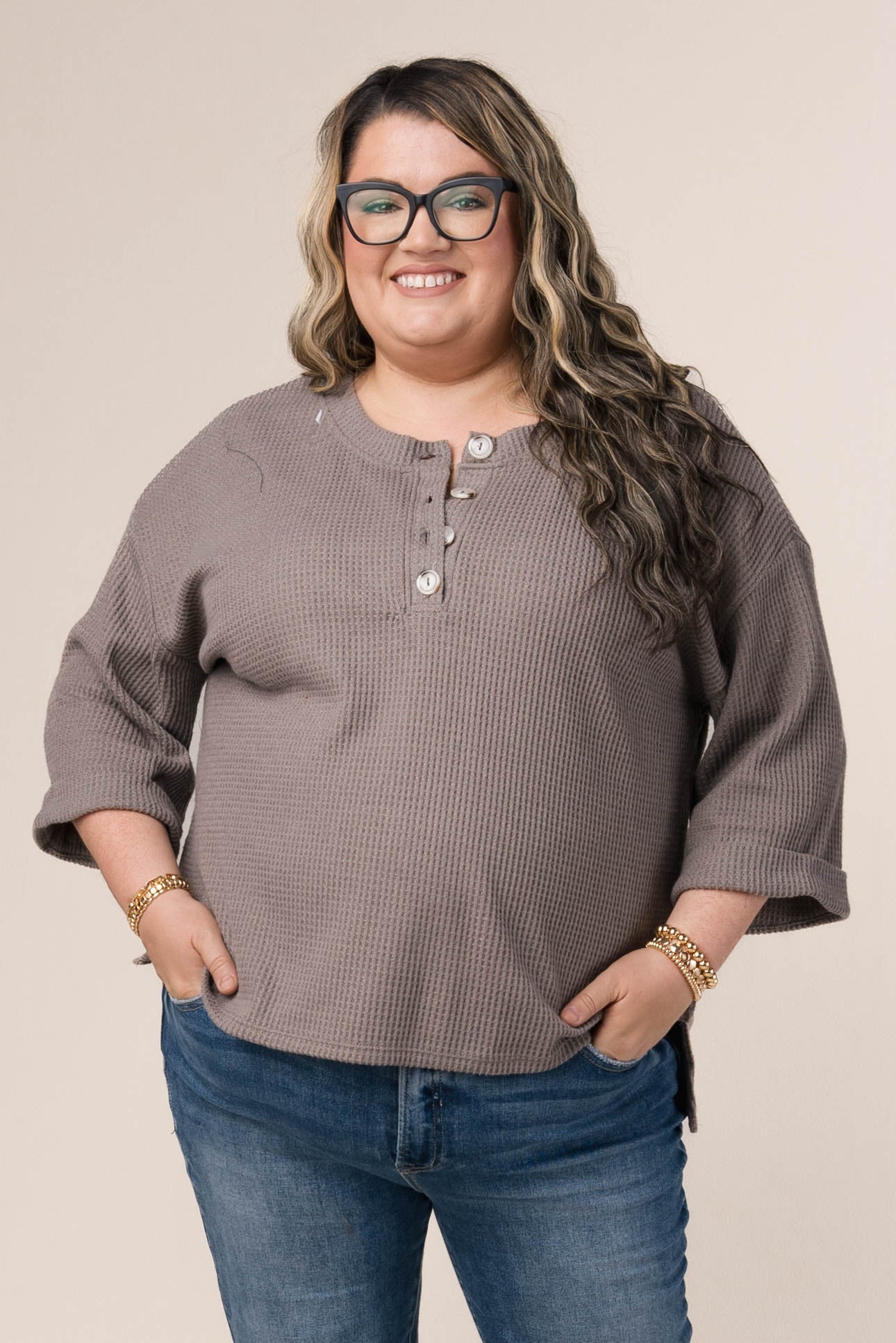 Waffle Knit Henley Top *Final Sale*